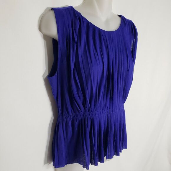 J.CREW Womens Top Sz XS Blue Accordion Pleated Tank Sleeveless Peplum Round Neck - Picture 4 of 8